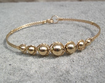Bracelet - Graduated Smooth Gold Beads Wirewrapped Bracelet - Wire Bangle - Affordable Bracelet - Bead Bangle - Bead Bracelet - Great Gift