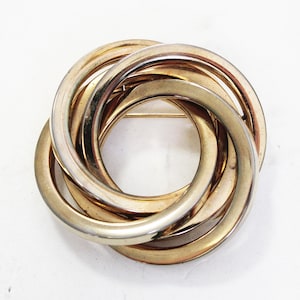 Vintage Gold Knot Brooch - Interlocking Circle Pin - Large Statement Brooch - Sculptural Goldtone Jewelry