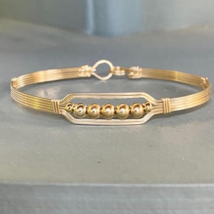 Wirewrapped Bracelet - Wire Bangle - Gold Wire Bracelet - Five Little Gold Beads Wire Wrapped Bracelet - Bead Bracelet - Gifts for Women