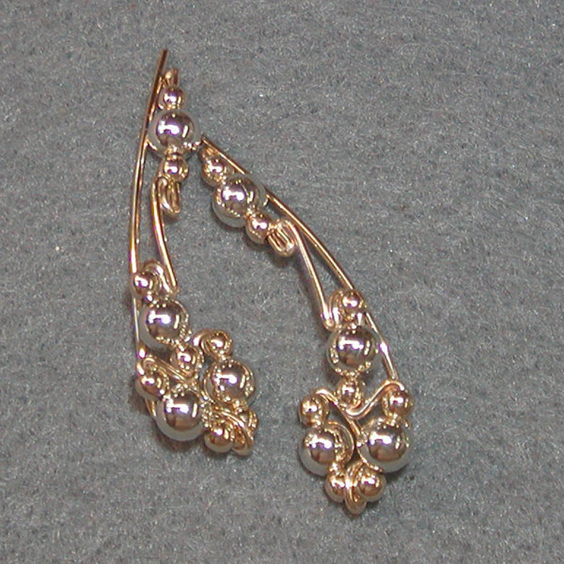 Ear Climbers Ear Sweeps Two Tone Ear Sweeps Silver Beads Gold Wire Up The Ears Ear Crawlers Silver and Gold Gifts For Women image 5