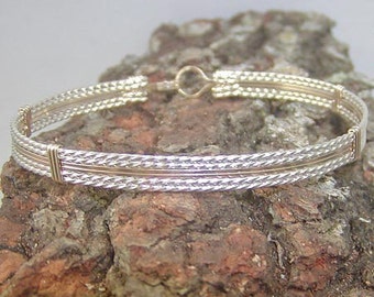 Two Tone Wirewrapped Bracelet - Traditional Wirewrap Bangle - Silver and Gold Bracelet - Affordable Stackable Bracelet - TTSSTT