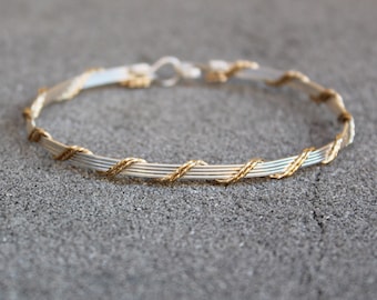 Two Tone Wirewrapped Bracelet - Unique Wire Bracelet - Gold and Silver Bangle - Gifts For Her - Birthday Present - SSSS2wa