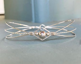 Silver Bangle - Sterling Bracelet - Dainty Design Spread Wire Sterling Silver Bracelet - Silver Beads - Gift For Her - Best Friend Gift