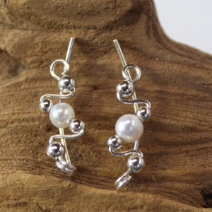 Bridal Ear Climbers - Pearl Ear Sweeps - Freshwater Pearl Small Silver Ear Crawlers - Bridesmaid Gift - Sterling Bride Earrings