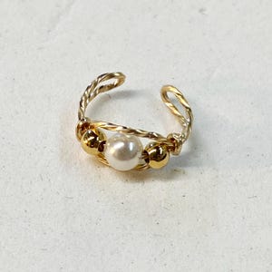 Ear Cuff - Dainty Ear Wrap Freshwater Pearl in Gold Twist Wire - Bridal Jewelry - Non Pierced Earring