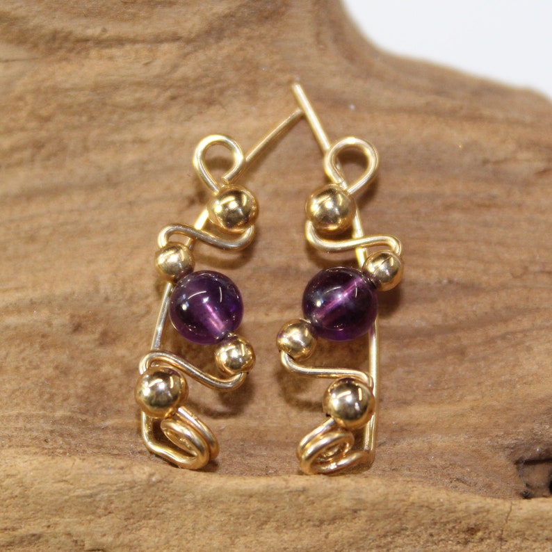 February Birthstone Earrings Purple Amethyst Ear Sweeps Ear Climbers Genuine Amethyst Beads Small Ear Sweeps