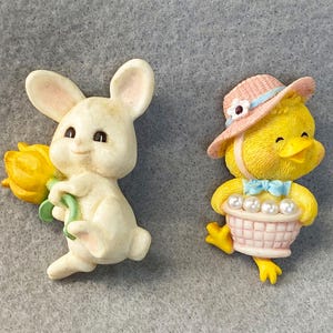 Two Springtime Pins - Eastertime Brooches - Bunny Pin - Chick Pin - Hallmark Collectibles