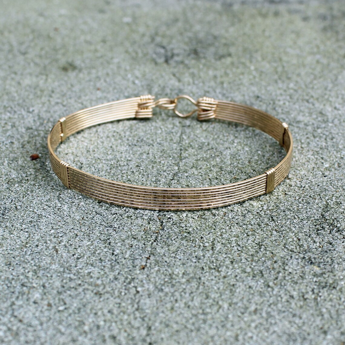 Gold Wire Bracelet Wirewrapped Bangle Simple 14kt Gold Etsy