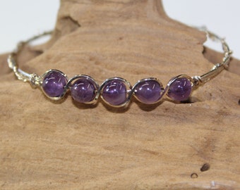 Amethyst Bead Bracelet - Sterling Silver Wirewrapped Bracelet with Amethyst Beads - February Birthstone