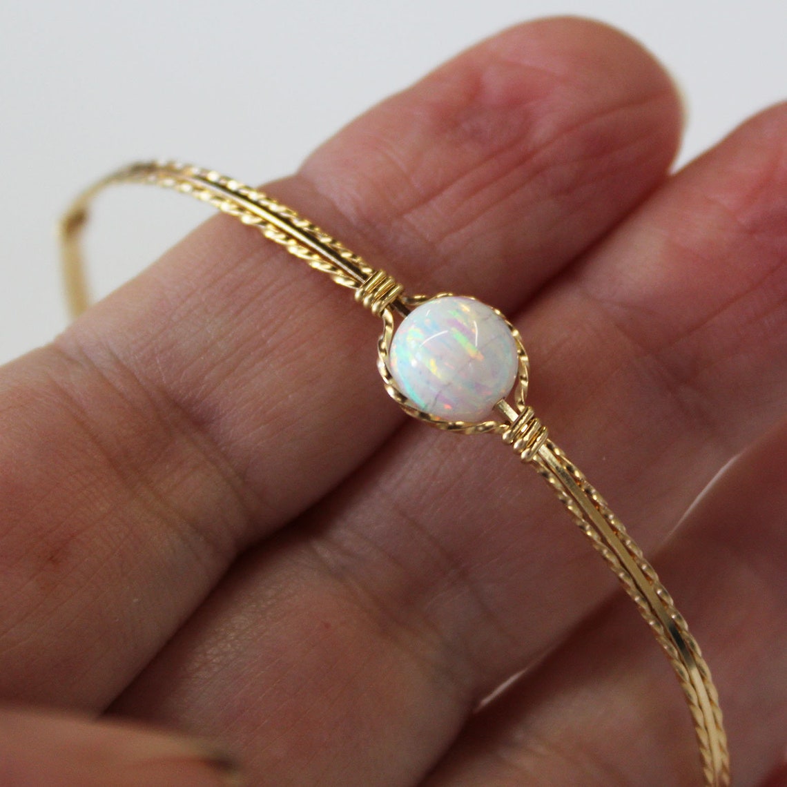 Opal Bead Bracelet Simple Opal Bangle 14kt Gold Filled Etsy