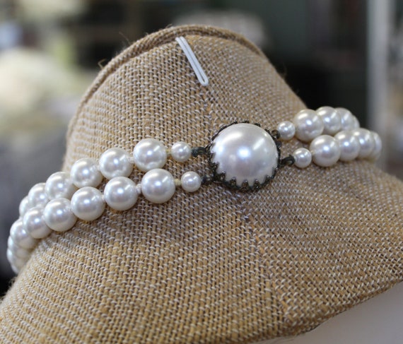 Vintage Faux Pearl Choker - Double Strand Pearls … - image 2