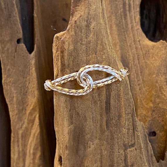Very Thin Wire Thumb Ring - Two Tone Ring - Infinity Design - Interlocked Swirls Twist Wire Ring - Silver Gold - Women's Ring
