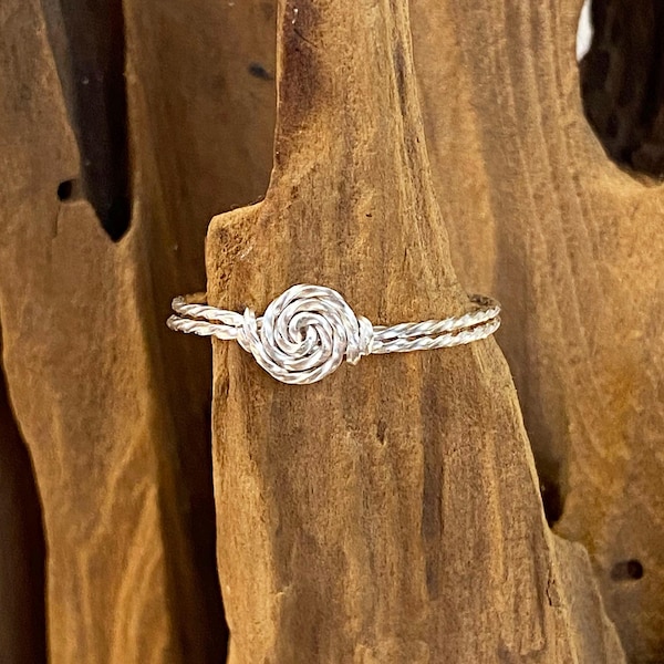 Sterling Silver Wire Ring - Twist Wire Ring - Delicate Swirled Rosette Silver Wire Ring - Thumb Ring - Pinkie Ring - Affordable Ring
