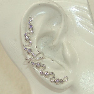 Ear Cuff - Long Silver Wire Smooth Silver Beads Cuff - Dramatic Ear Cuff - Fancy Ear Cuff - Ear Band - Ear Wrap - Affordable Gift - Fun Gift