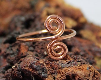 Rose Gold Wire Thumb Ring - Double Swirls 14kt Pink Gold Filled Smooth Wire - Simple Adjustable Ring - Wire Ring