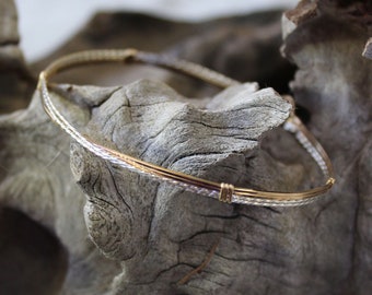 Two-Tone Bracelet - Silver and Gold Wirewrapped Crossover Bracelet - Wire Bangle - Stackable Bracelet - Great Gift