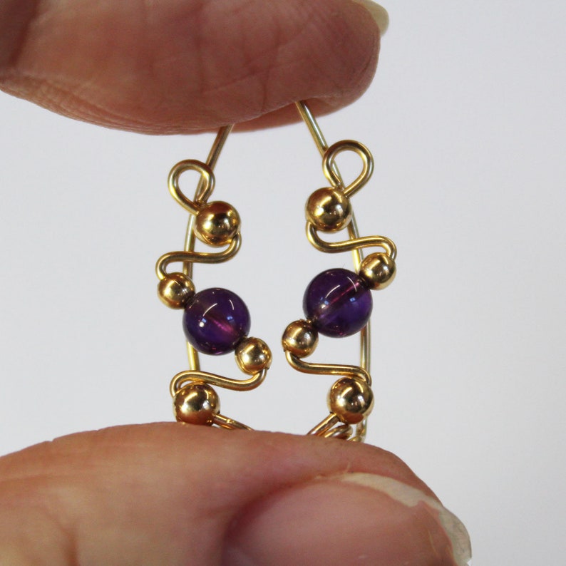 February Birthstone Earrings Purple Amethyst Ear Sweeps Ear Climbers Genuine Amethyst Beads Small Ear Sweeps