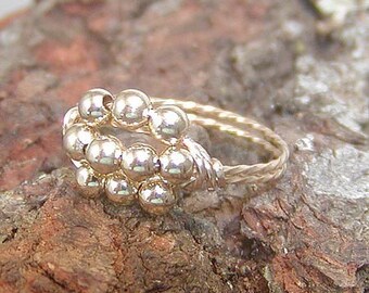 Cluster Ring - Bead Ring - Ten Little Gold Beads Wire-Wrapped Ring - Bead Cluster - Tiny Beads Ring - Wirewrapped Ring - Twist Wire Ring
