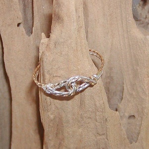 Very Thin Wire Thumb Ring Two Tone Ring Infinity Design Interlocked Swirls Twist Wire Ring Silver Gold Women's Ring image 4