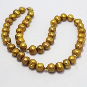 Pearl Necklace - Large Golden Freshwater Pearls - June Birthday - Bead Choker - Magnetic Clasp