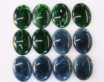 40x30mm Acrylic Cabochons - Blue Swirl Green Swirl Faux Gemstones - Lot of 12