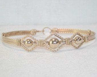 Bead Bracelet - Gold Wirewrapped Bracelet Smooth Shiny Beads Design - Wire Bracelet - Wire and Beads - Stackable Bracelet - Gift For Her