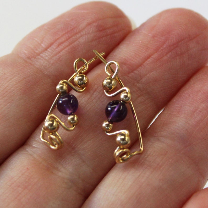 February Birthstone Earrings Purple Amethyst Ear Sweeps Ear Climbers Genuine Amethyst Beads Small Ear Sweeps