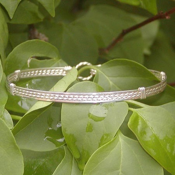 Silver Bracelet - Pretty 4-Strand Sterling Silver Wirewrapped Bracelet - Silver Wire Bangle - Stackable Bracelet - STTS