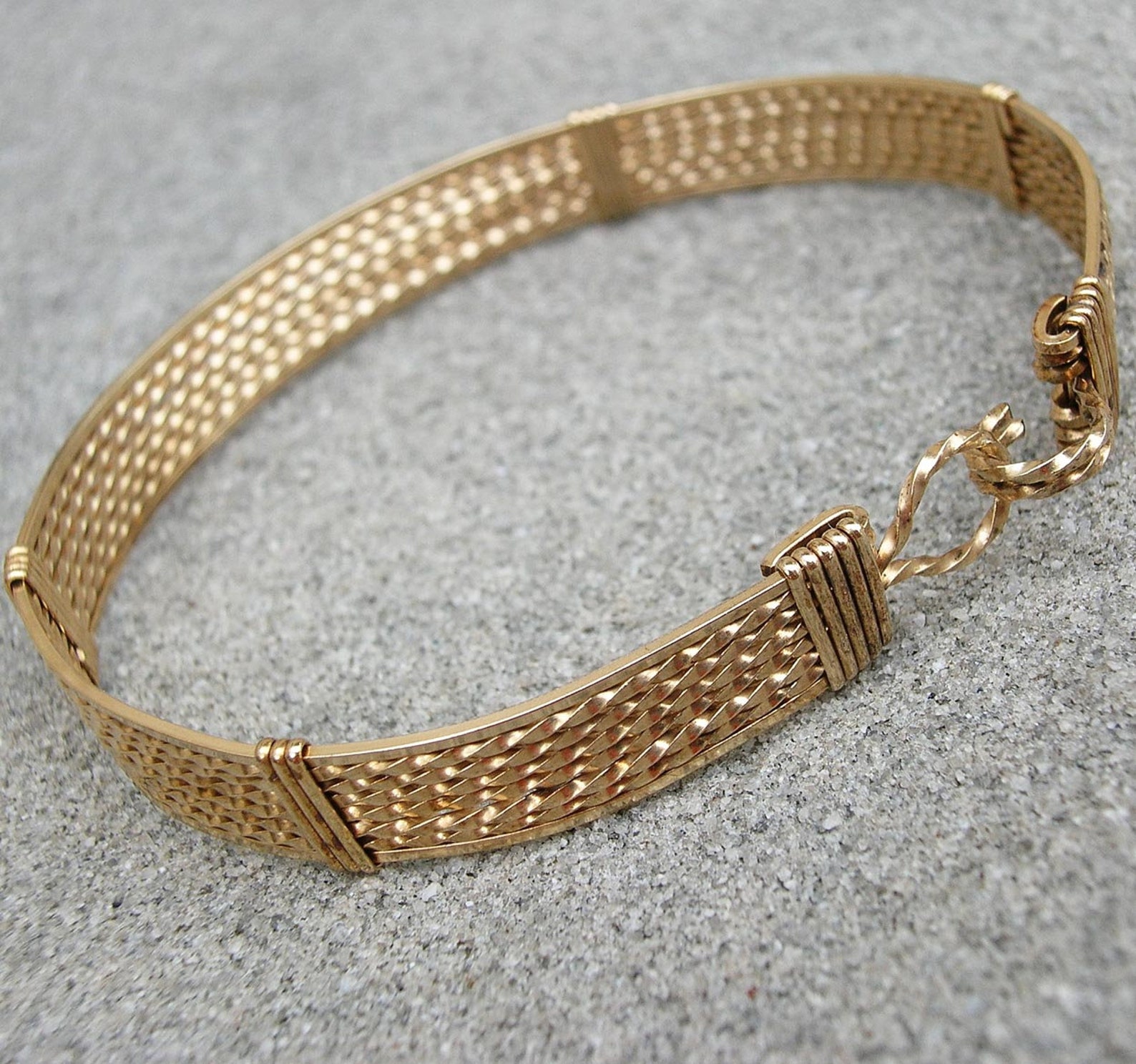 Gold Wire Bracelet Wirewrapped Bangle Unique 14kt Gold Etsy