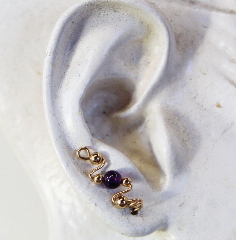 February Birthstone Earrings Purple Amethyst Ear Sweeps Ear Climbers Genuine Amethyst Beads Small Ear Sweeps