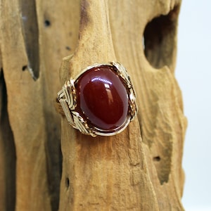 Gemstone Ring - Men&#39;s Ring - Carnelian Gem - Men&#39;s Wirewrapped Ring - Gender Neutral Ring - Gold or Silver Wire - Statement Ring