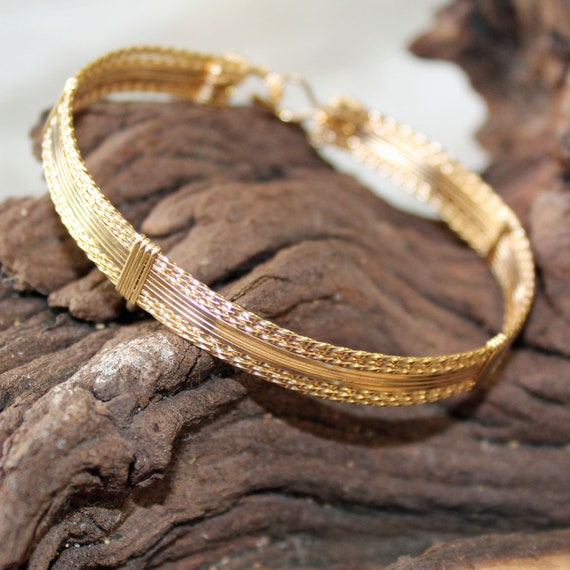 Gold tone twisted wire bangle bracelet | eBay
