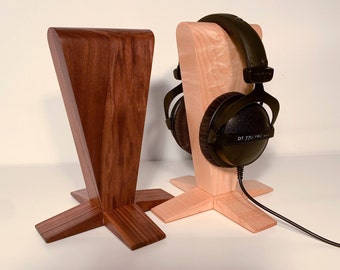 The Roost Hardwood Headphone Stand, Headset wood holder, Headset hanger, Walnut, Maple, Audiophile gift, Home office, Office desk accessory