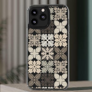 Hawaiian Quilt Pattern Clear Phone Case - Local Hawaii Quilted Design, Gift, iPhone Pro Max, Galaxy, Pixel, Plastic, 13 14 15 16