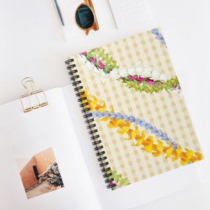 Spiral Notebook with Hawaiian Lei Strand & Palaka Design, Local Hawaii Gift, Perfect for School, Work, Journaling, For Her, Puakenikeni