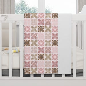 Hawaiian Quilt Pattern Soft Fleece Baby Blanket, Hawaii Gift for Girl, Newborn, Showers, Mom, Keiki, Nursery Decor, Pink