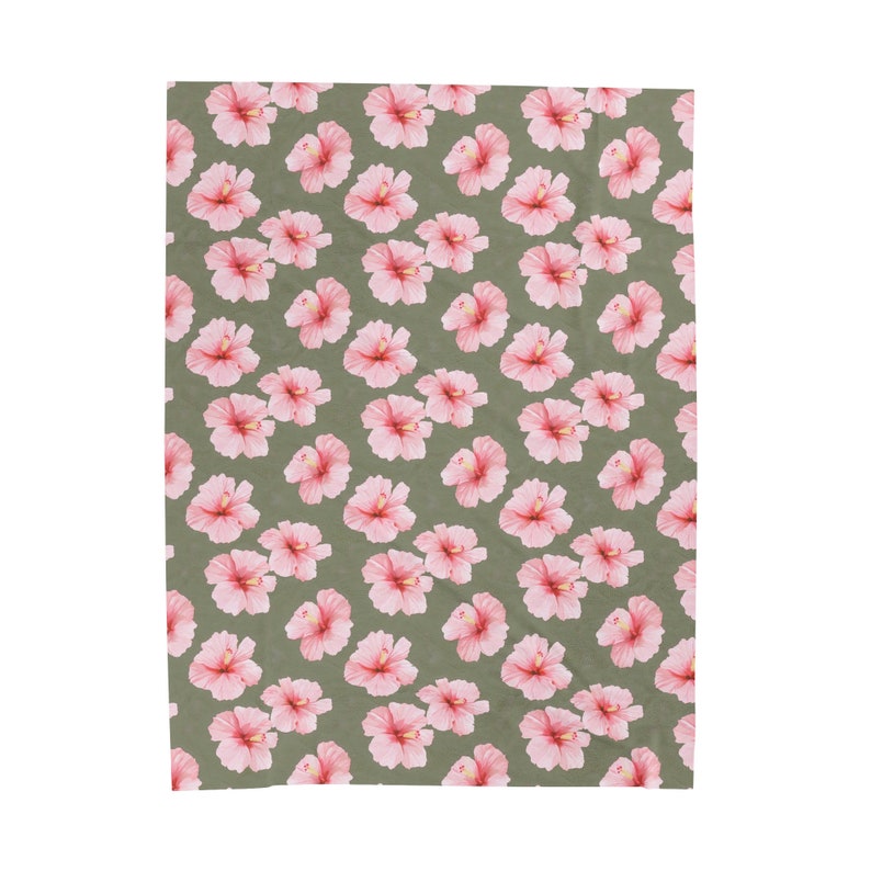 Hawaiian Hibiscus Flower Plush Velveteen Blanket, Local Hawaii Decor, Tropical, Throw, Gift for Mom, Her, Baby Shower, Floral, Pink image 2