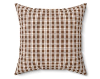Brown - Hawaiian Palaka Pattern Square Pillow, Local Hawaii Home Decor, House Warming, Bedding, Gift for Her, Him, House, 4 Sizes
