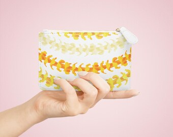 Puakenikeni Floral Lei Strand mini-clutch, portemonnee met ritssluiting, Hawaïaans bloemontwerp, lokaal Hawaii-cadeau voor haar, moeder vrouw, veganistisch kunstleer