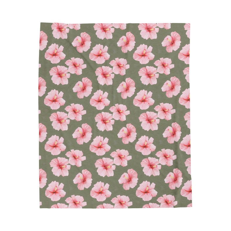 Hawaiian Hibiscus Flower Plush Velveteen Blanket, Local Hawaii Decor, Tropical, Throw, Gift for Mom, Her, Baby Shower, Floral, Pink image 4