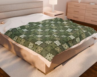 Manta de terciopelo con diseño de edredón hawaiano, decoración hawaiana, regalo para mamá, madre, ella, baby shower, verde salvia