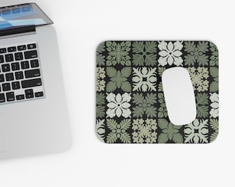 Hawaiian Quilt Pattern Mouse Pad, Local Hawaii Gift, Quilted Design, Home, Desk, Office Decor, For Her, For Him, Sage Green