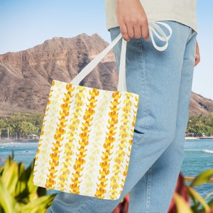 Canvas Tote, Puakenikeni Hawaiian Lei Strand Design, Local Hawaii Pua Kenikeni Flower, Floral, White, Carryall, Grocery, Everyday Bag