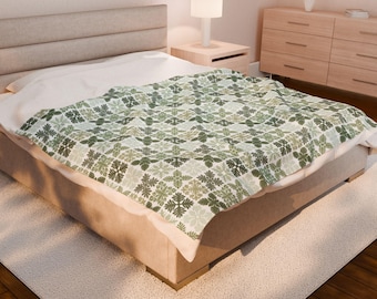 Manta de terciopelo suave con diseño de colcha hawaiana, decoración local de Hawái, regalo para mamá, para ella, para baby shower, verde salvia