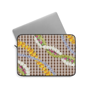 Hawaiian Lei and Brown Palaka Laptop Sleeve Case, Pua Kenikeni, Gift for Her, College Student School Office Work, Macbook Pro, 12&quot;, 13&quot;, 15&quot;