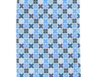 Hawaiian Quilt Pattern Velveteen Plush Blanket, Throw, Hawaii Design, Gift For Baby Boy, Shower, Nursery, Mom, Her, Home, Blue, 3 Sizes