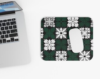 Hawaiian Quilt Pattern Mouse Pad, Local Hawaii Gift, Quilted Design, Home, Desk, Office Decor, University College, Green