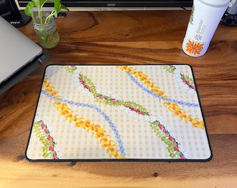 Hawaiian Palaka Pattern & Lei Strand Desk Mat, Puakenikeni, Crown Flower, Lokelani, Office, Gift, Mousepad, Decor, For Her, Local Hawaii