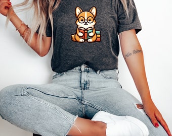 Boek T-shirt, Corgi lezen, Corgi Fan favoriete Tee, alledaagse hondenshirt, Corgi kleding, cadeau voor dierenliefhebbers, casual hondenmode