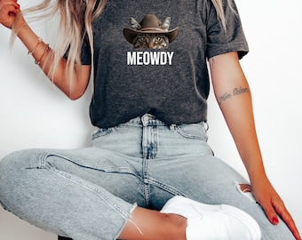 Kat thema kleding, Meowdy, grappige kat t-shirt, schattige kat cowboy shirt, kat minnaar grappig shirt, kat minnaar cadeau idee, kat meme shirt
